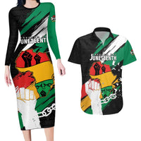 Personalised Nigeria Juneteenth Couples Matching Long Sleeve Bodycon Dress and Hawaiian Shirt Africa Map - Happy Freedom Day