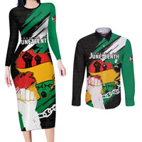 Personalised Nigeria Juneteenth Couples Matching Long Sleeve Bodycon Dress and Long Sleeve Button Shirt Africa Map - Happy Freedom Day