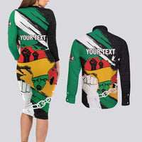Personalised Nigeria Juneteenth Couples Matching Long Sleeve Bodycon Dress and Long Sleeve Button Shirt Africa Map - Happy Freedom Day