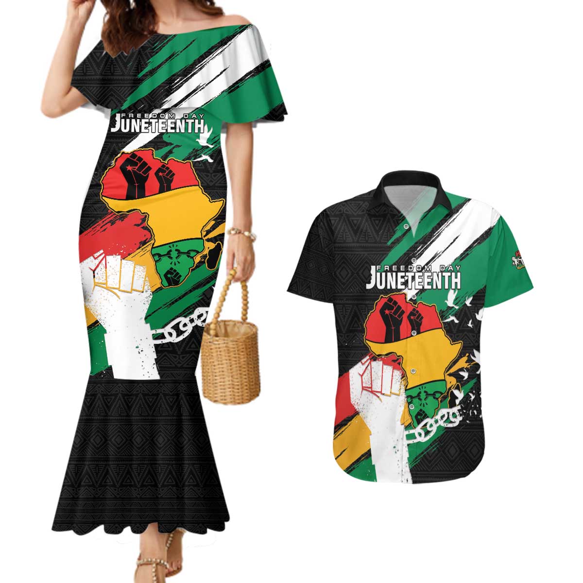 Personalised Nigeria Juneteenth Couples Matching Mermaid Dress and Hawaiian Shirt Africa Map - Happy Freedom Day