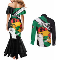 Personalised Nigeria Juneteenth Couples Matching Mermaid Dress and Long Sleeve Button Shirt Africa Map - Happy Freedom Day