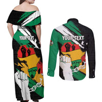 Personalised Nigeria Juneteenth Couples Matching Off Shoulder Maxi Dress and Long Sleeve Button Shirt Africa Map - Happy Freedom Day
