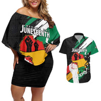 Personalised Nigeria Juneteenth Couples Matching Off Shoulder Short Dress and Hawaiian Shirt Africa Map - Happy Freedom Day