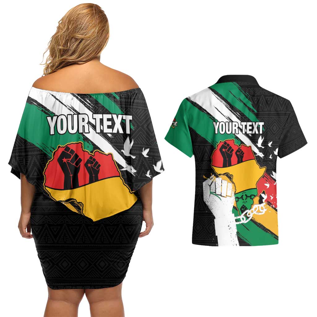 Personalised Nigeria Juneteenth Couples Matching Off Shoulder Short Dress and Hawaiian Shirt Africa Map - Happy Freedom Day