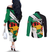 Personalised Nigeria Juneteenth Couples Matching Off The Shoulder Long Sleeve Dress and Long Sleeve Button Shirt Africa Map - Happy Freedom Day