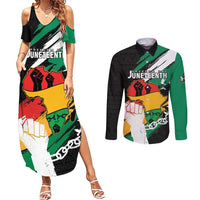 Personalised Nigeria Juneteenth Couples Matching Summer Maxi Dress and Long Sleeve Button Shirt Africa Map - Happy Freedom Day