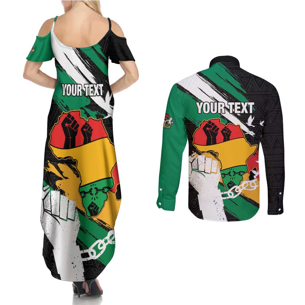 Personalised Nigeria Juneteenth Couples Matching Summer Maxi Dress and Long Sleeve Button Shirt Africa Map - Happy Freedom Day