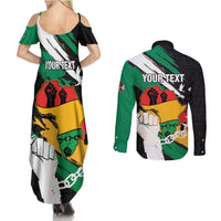 Personalised Nigeria Juneteenth Couples Matching Summer Maxi Dress and Long Sleeve Button Shirt Africa Map - Happy Freedom Day
