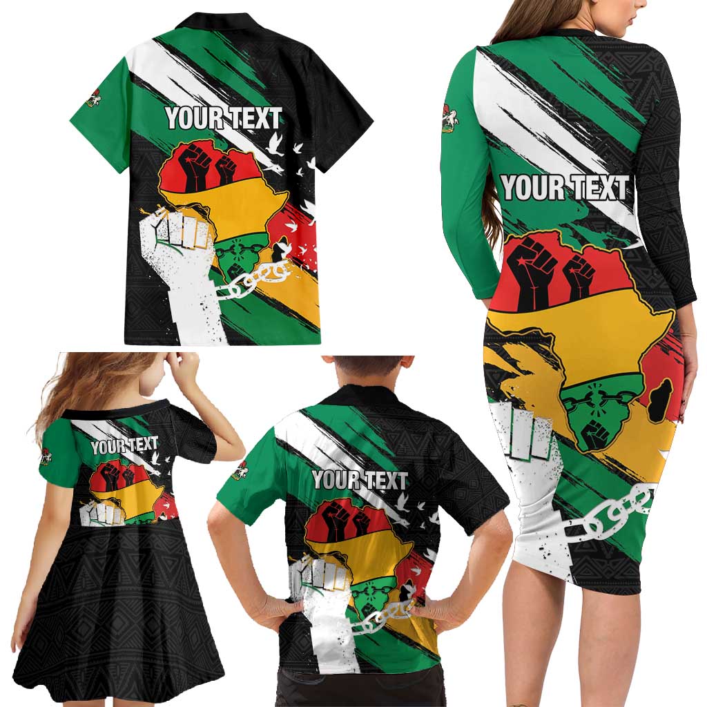 Personalised Nigeria Juneteenth Family Matching Long Sleeve Bodycon Dress and Hawaiian Shirt Africa Map - Happy Freedom Day