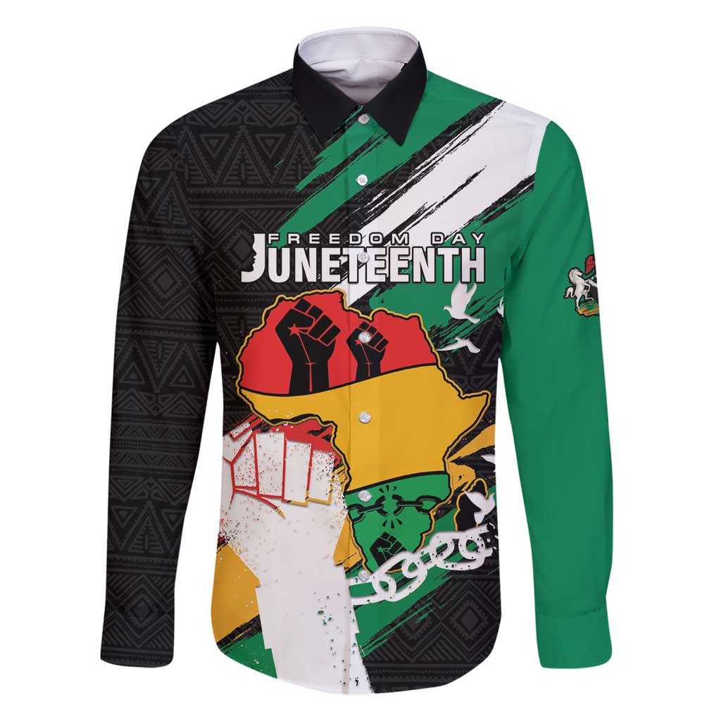 Personalised Nigeria Juneteenth Family Matching Long Sleeve Bodycon Dress and Hawaiian Shirt Africa Map - Happy Freedom Day