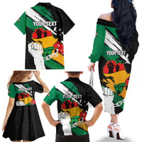Personalised Nigeria Juneteenth Family Matching Off The Shoulder Long Sleeve Dress and Hawaiian Shirt Africa Map - Happy Freedom Day