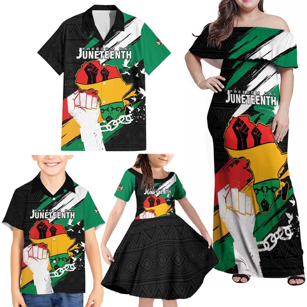 Personalised Nigeria Juneteenth Family Matching Off Shoulder Maxi Dress and Hawaiian Shirt Africa Map - Happy Freedom Day