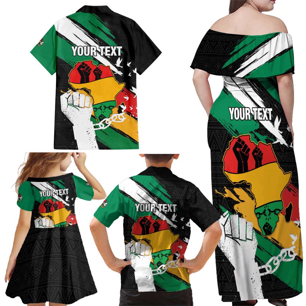 Personalised Nigeria Juneteenth Family Matching Off Shoulder Maxi Dress and Hawaiian Shirt Africa Map - Happy Freedom Day
