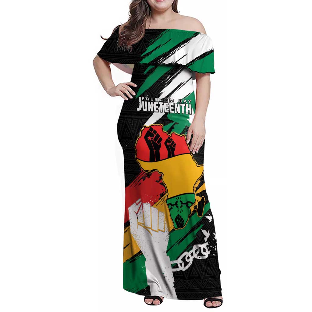 Personalised Nigeria Juneteenth Family Matching Off Shoulder Maxi Dress and Hawaiian Shirt Africa Map - Happy Freedom Day