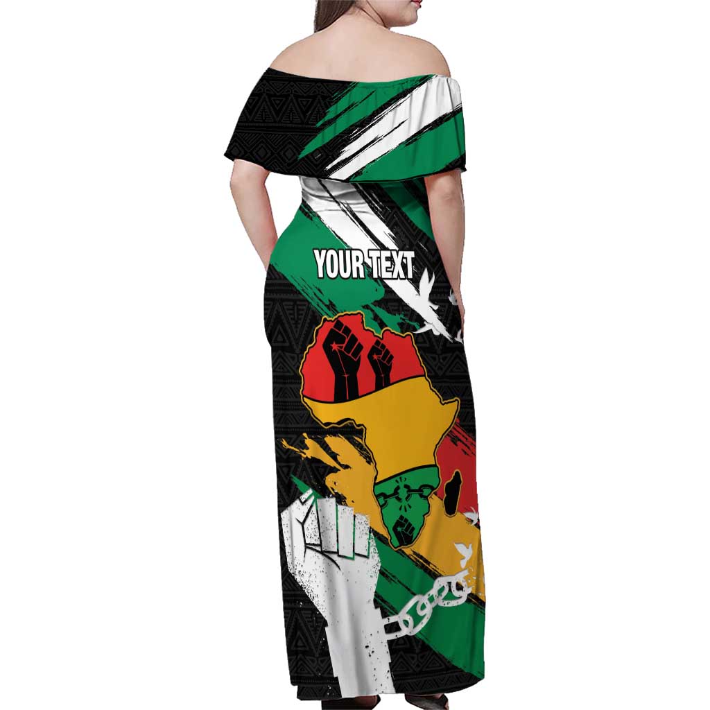Personalised Nigeria Juneteenth Family Matching Off Shoulder Maxi Dress and Hawaiian Shirt Africa Map - Happy Freedom Day
