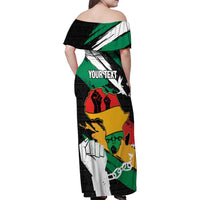 Personalised Nigeria Juneteenth Family Matching Off Shoulder Maxi Dress and Hawaiian Shirt Africa Map - Happy Freedom Day