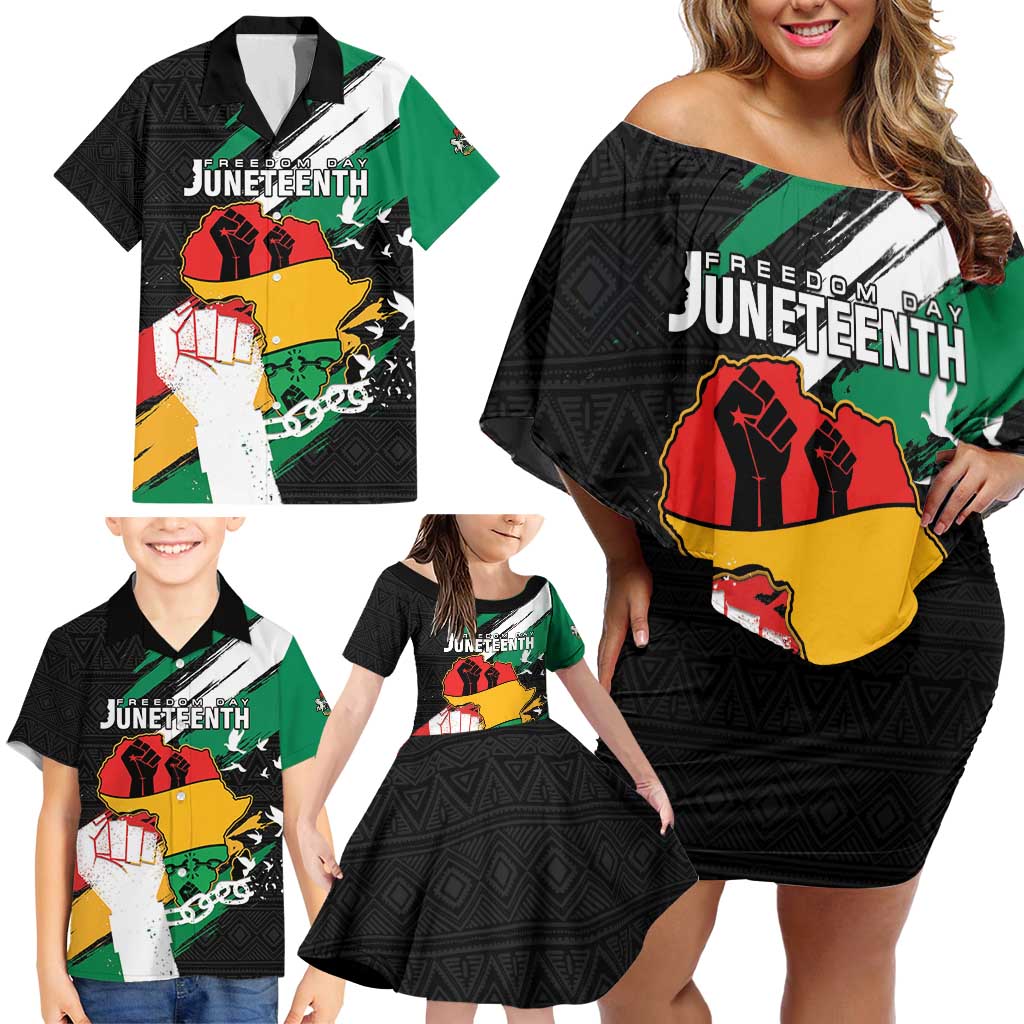 Personalised Nigeria Juneteenth Family Matching Off Shoulder Short Dress and Hawaiian Shirt Africa Map - Happy Freedom Day