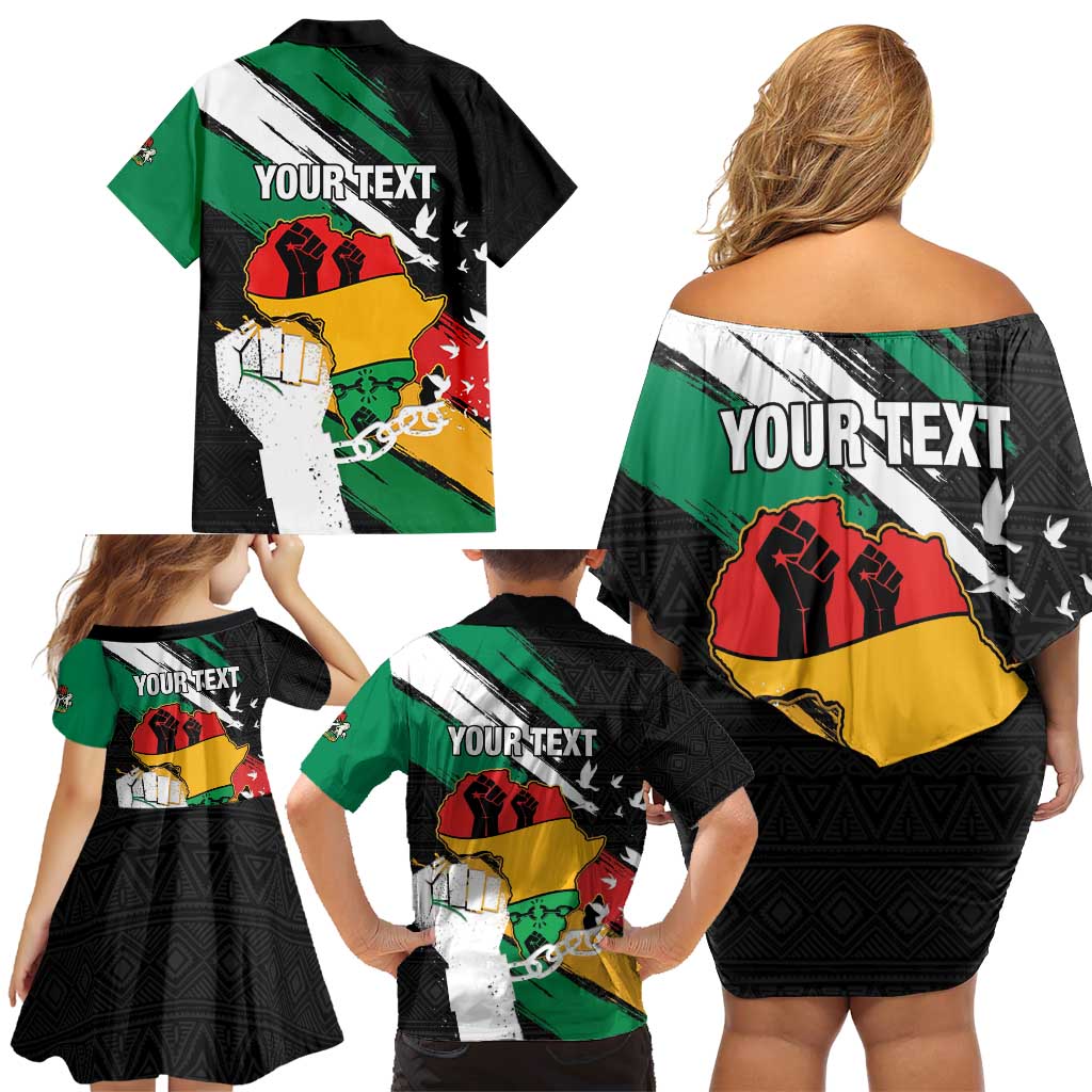 Personalised Nigeria Juneteenth Family Matching Off Shoulder Short Dress and Hawaiian Shirt Africa Map - Happy Freedom Day