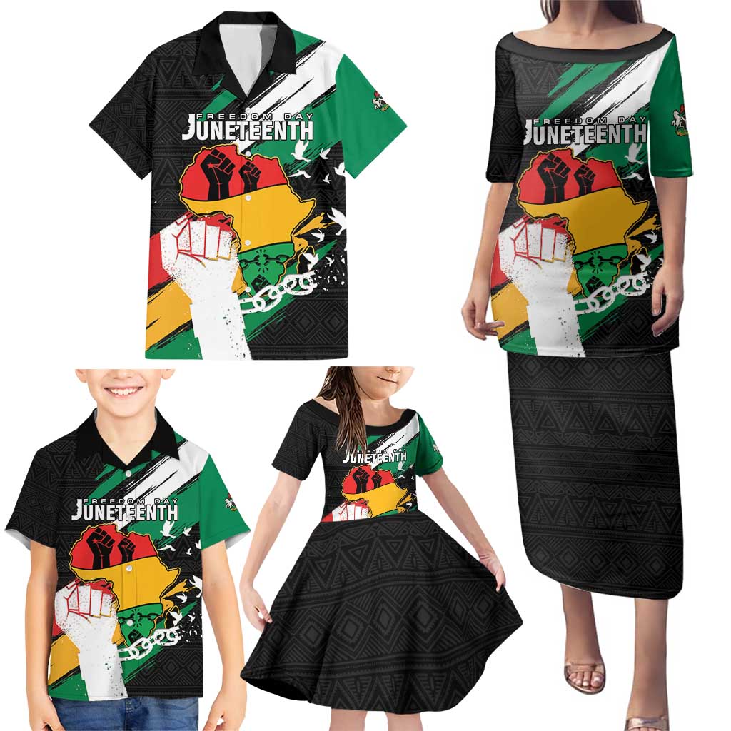 Personalised Nigeria Juneteenth Family Matching Puletasi and Hawaiian Shirt Africa Map - Happy Freedom Day