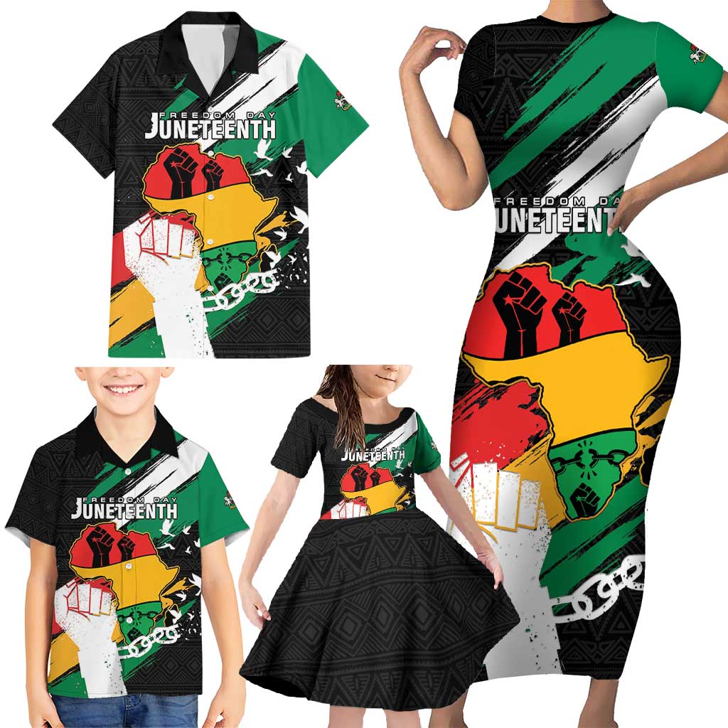 Personalised Nigeria Juneteenth Family Matching Short Sleeve Bodycon Dress and Hawaiian Shirt Africa Map - Happy Freedom Day