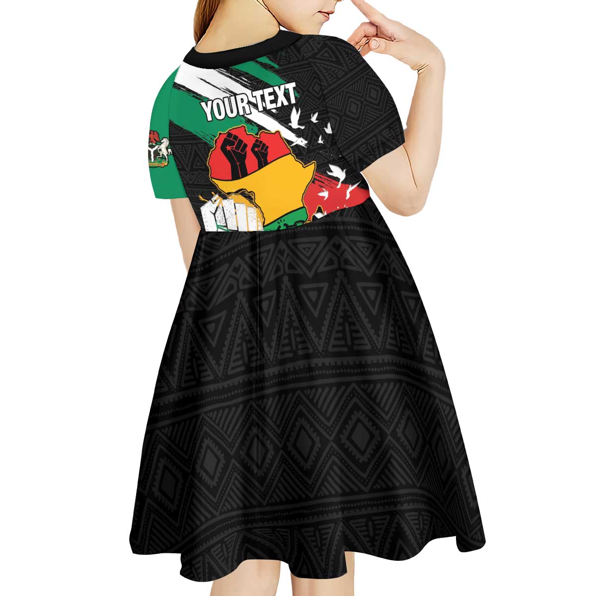 Personalised Nigeria Juneteenth Kid Short Sleeve Dress Africa Map - Happy Freedom Day