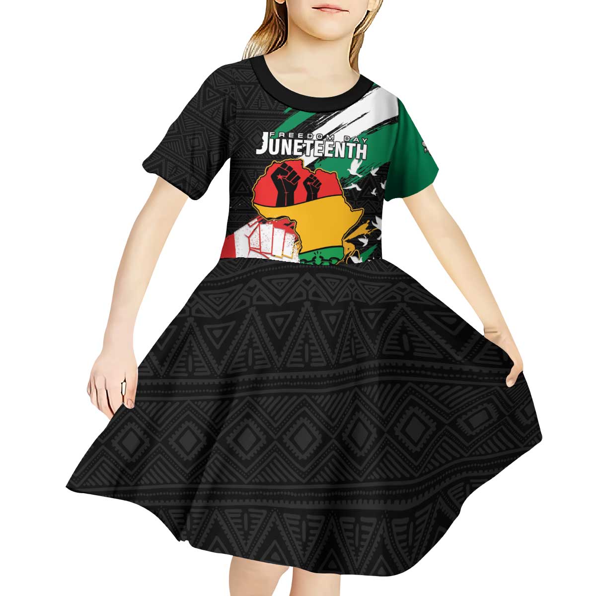 Personalised Nigeria Juneteenth Kid Short Sleeve Dress Africa Map - Happy Freedom Day