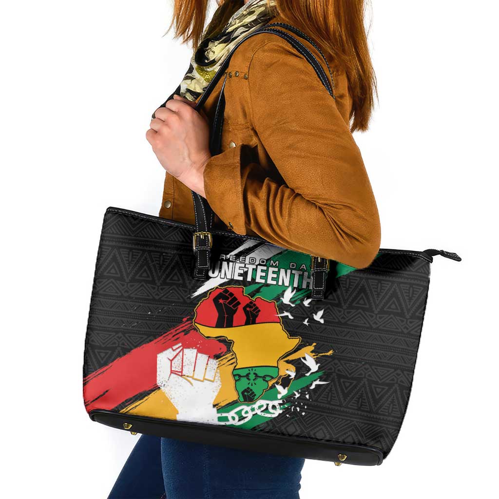 Nigeria Juneteenth Leather Tote Bag Africa Map - Happy Freedom Day