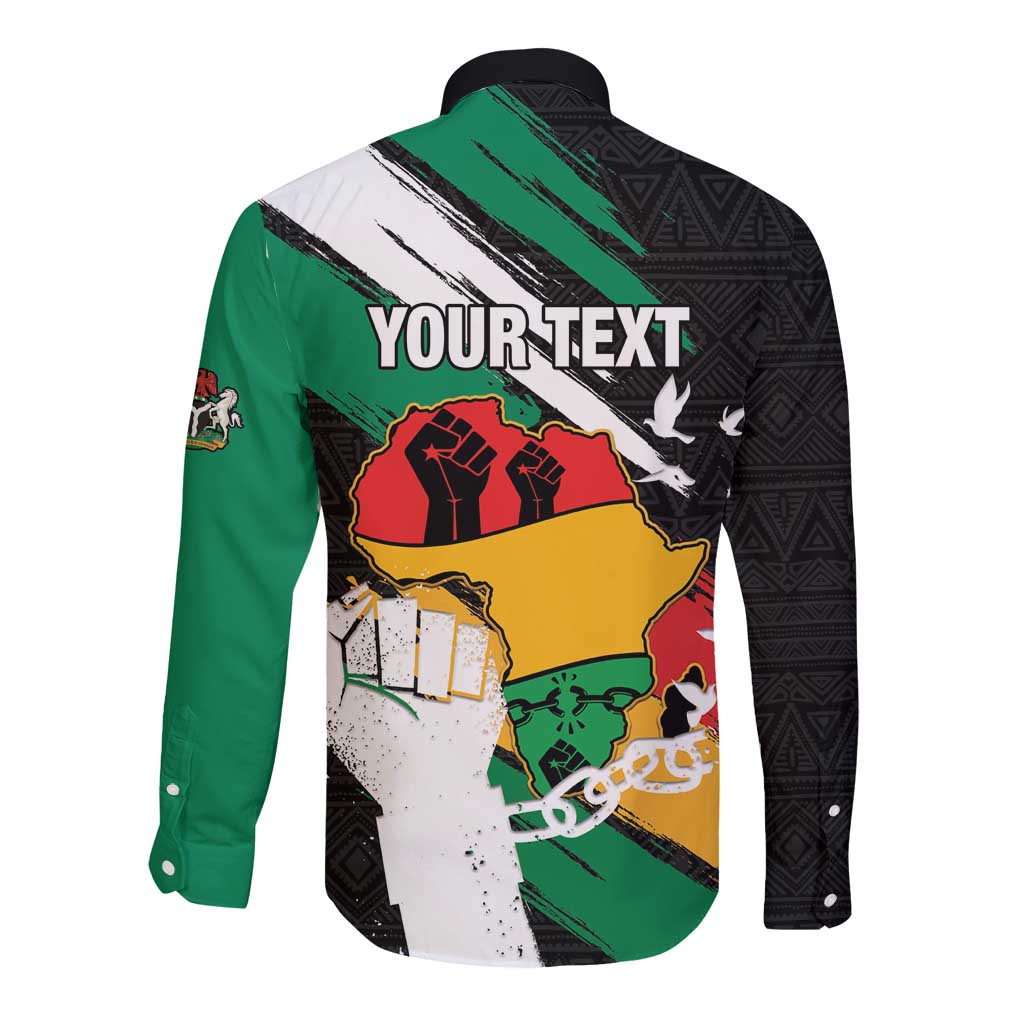 Personalised Nigeria Juneteenth Long Sleeve Button Shirt Africa Map - Happy Freedom Day