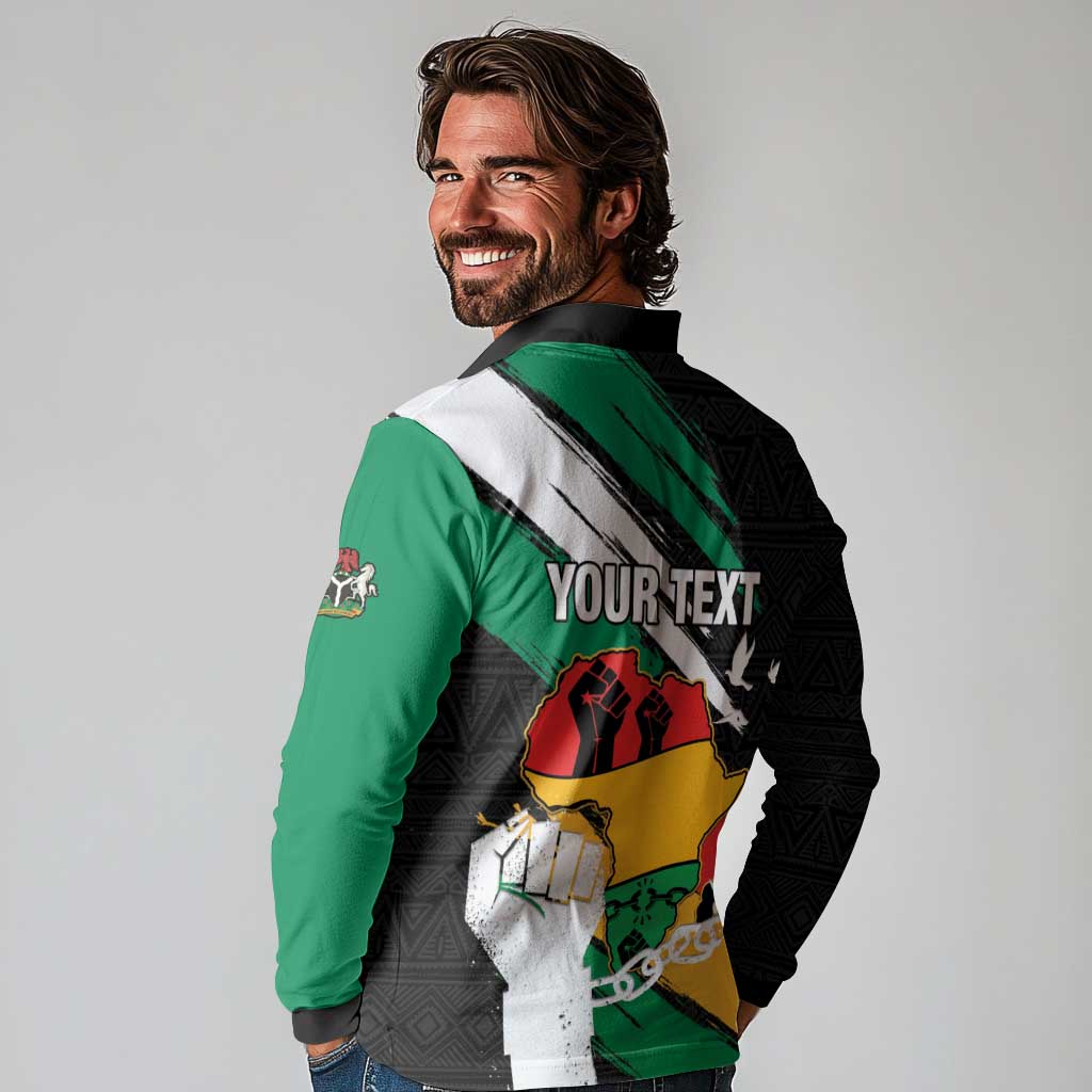 Personalised Nigeria Juneteenth Long Sleeve Polo Shirt Africa Map - Happy Freedom Day
