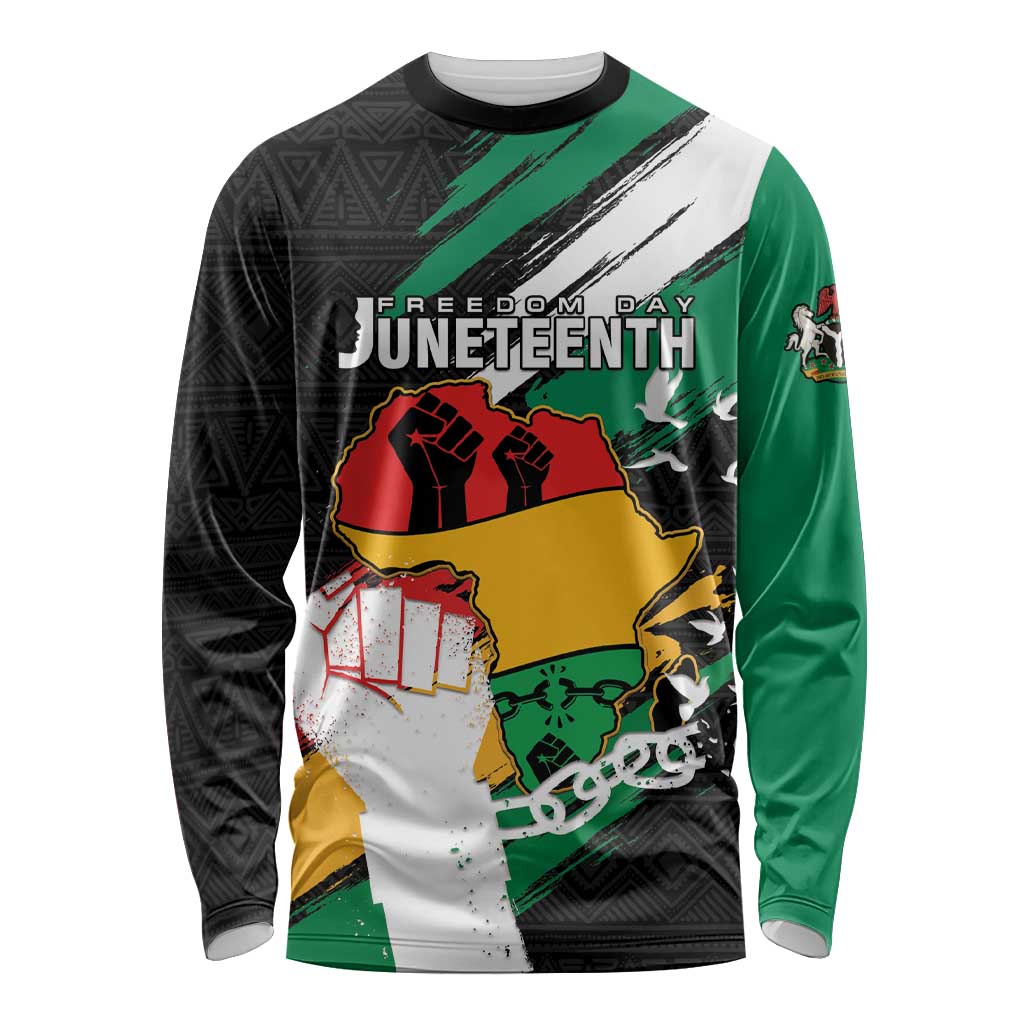Personalised Nigeria Juneteenth Long Sleeve Shirt Africa Map - Happy Freedom Day
