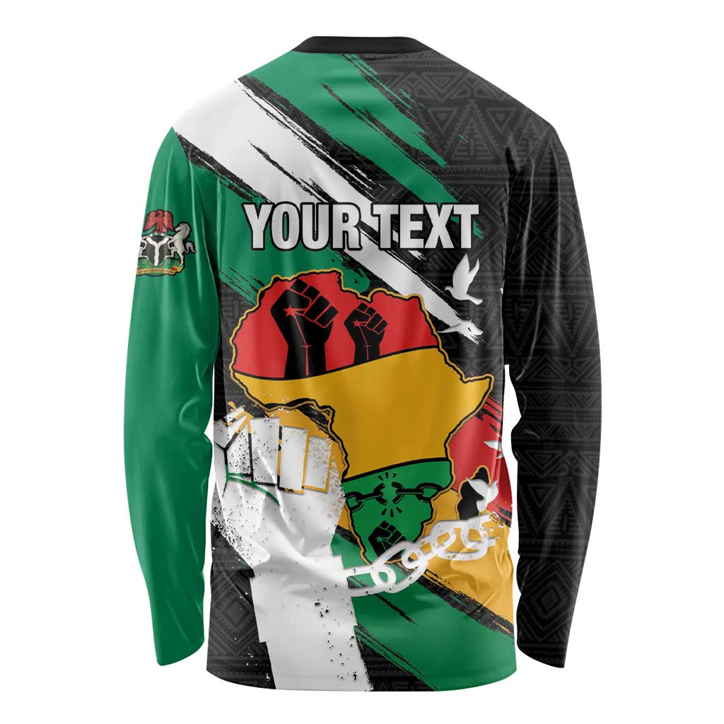 Personalised Nigeria Juneteenth Long Sleeve Shirt Africa Map - Happy Freedom Day