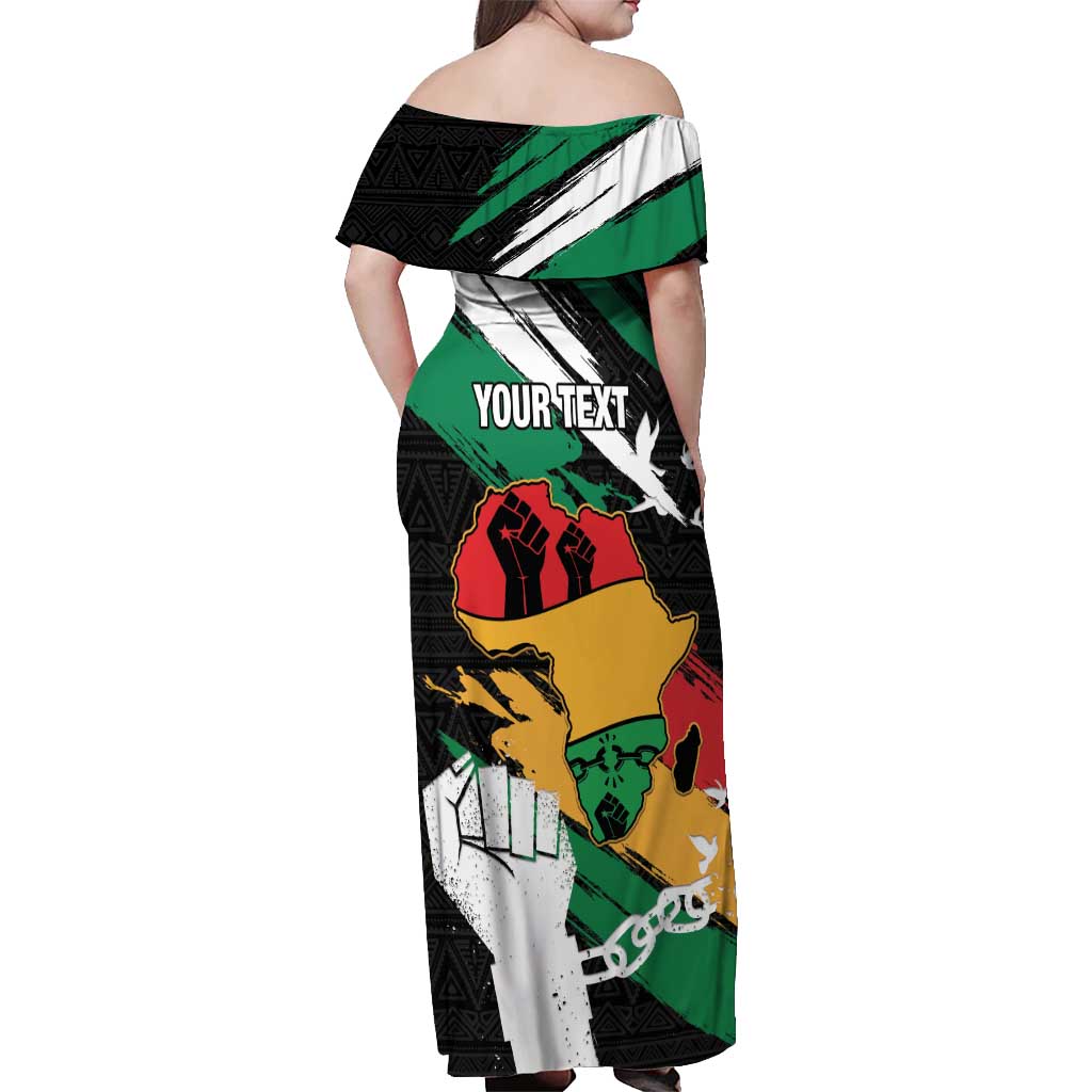 Personalised Nigeria Juneteenth Off Shoulder Maxi Dress Africa Map - Happy Freedom Day