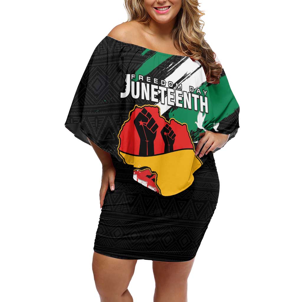 Personalised Nigeria Juneteenth Off Shoulder Short Dress Africa Map - Happy Freedom Day