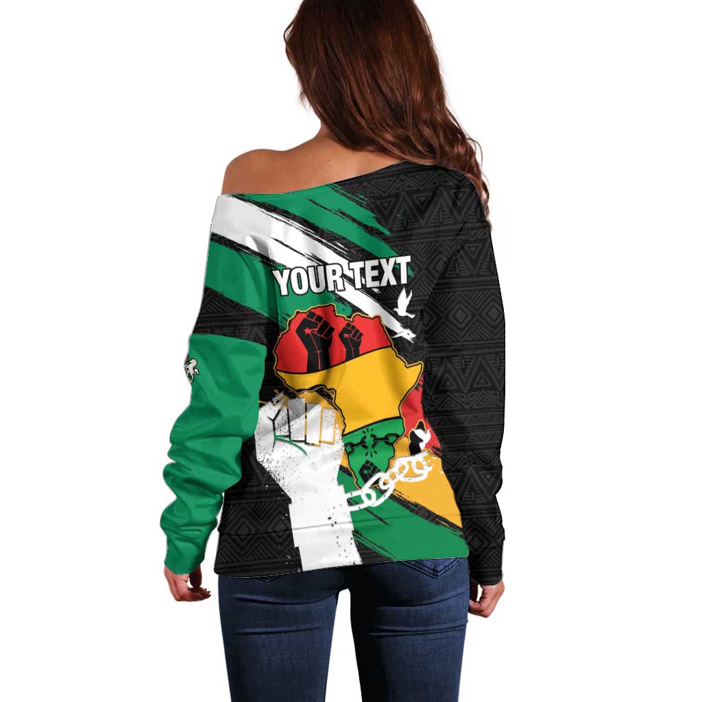 Personalised Nigeria Juneteenth Off Shoulder Sweater Africa Map - Happy Freedom Day