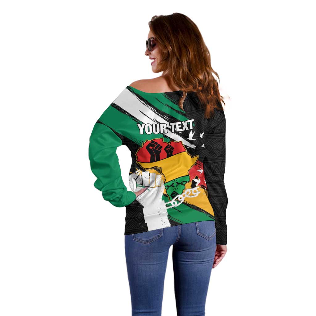 Personalised Nigeria Juneteenth Off Shoulder Sweater Africa Map - Happy Freedom Day