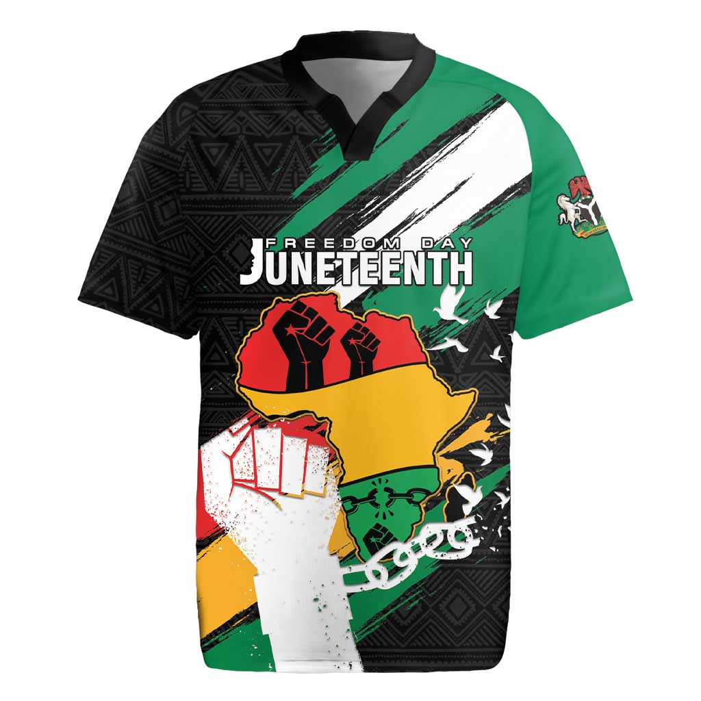 Personalised Nigeria Juneteenth Rugby Jersey Africa Map - Happy Freedom Day