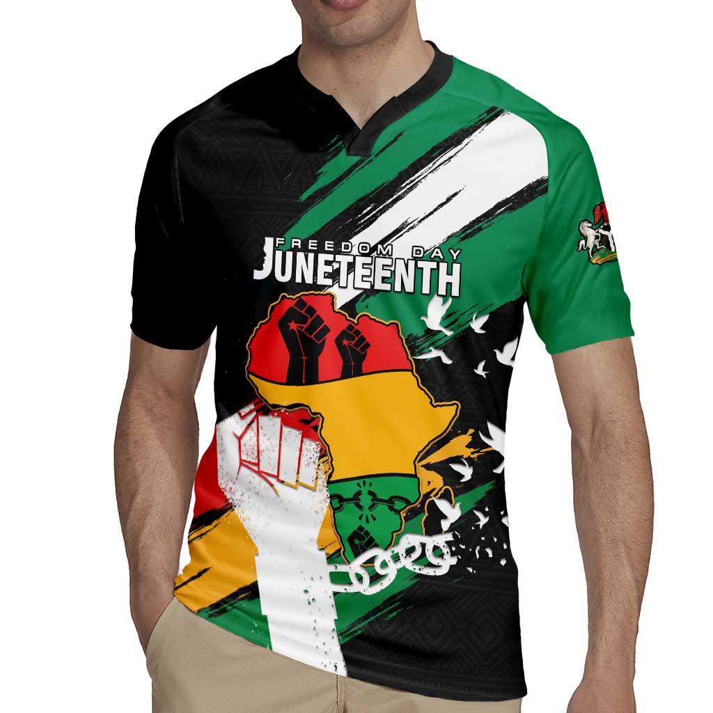 Personalised Nigeria Juneteenth Rugby Jersey Africa Map - Happy Freedom Day