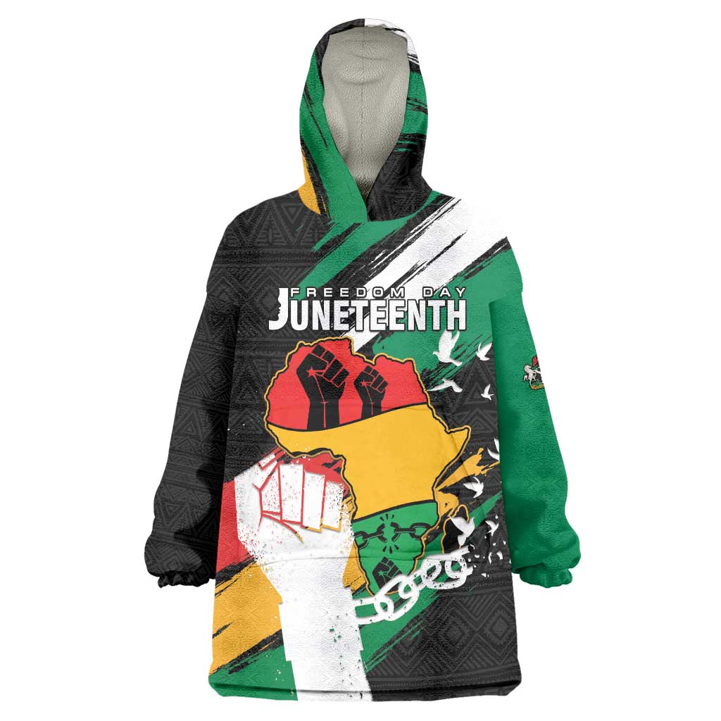 Personalised Nigeria Juneteenth Wearable Blanket Hoodie Africa Map - Happy Freedom Day