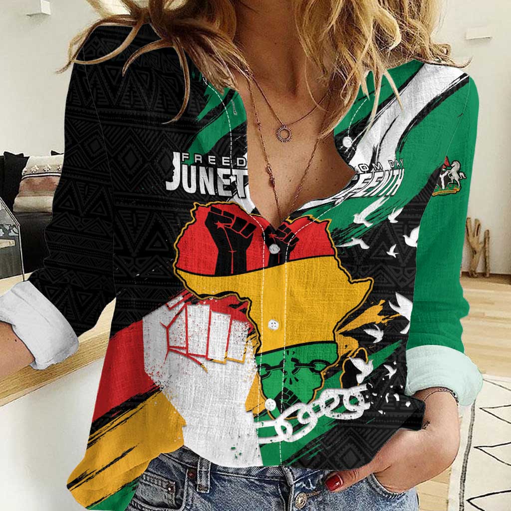 Personalised Nigeria Juneteenth Women Casual Shirt Africa Map - Happy Freedom Day