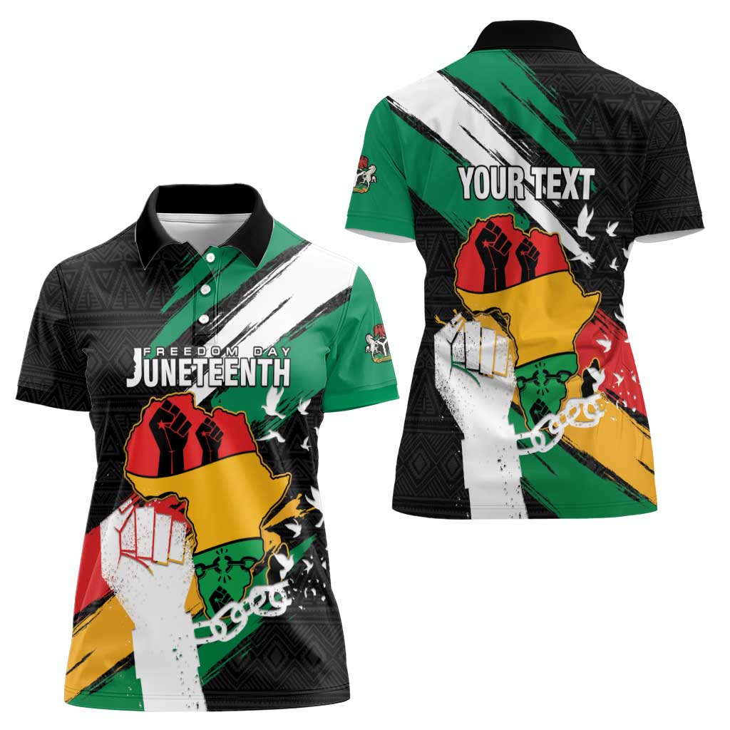 Personalised Nigeria Juneteenth Women Polo Shirt Africa Map - Happy Freedom Day