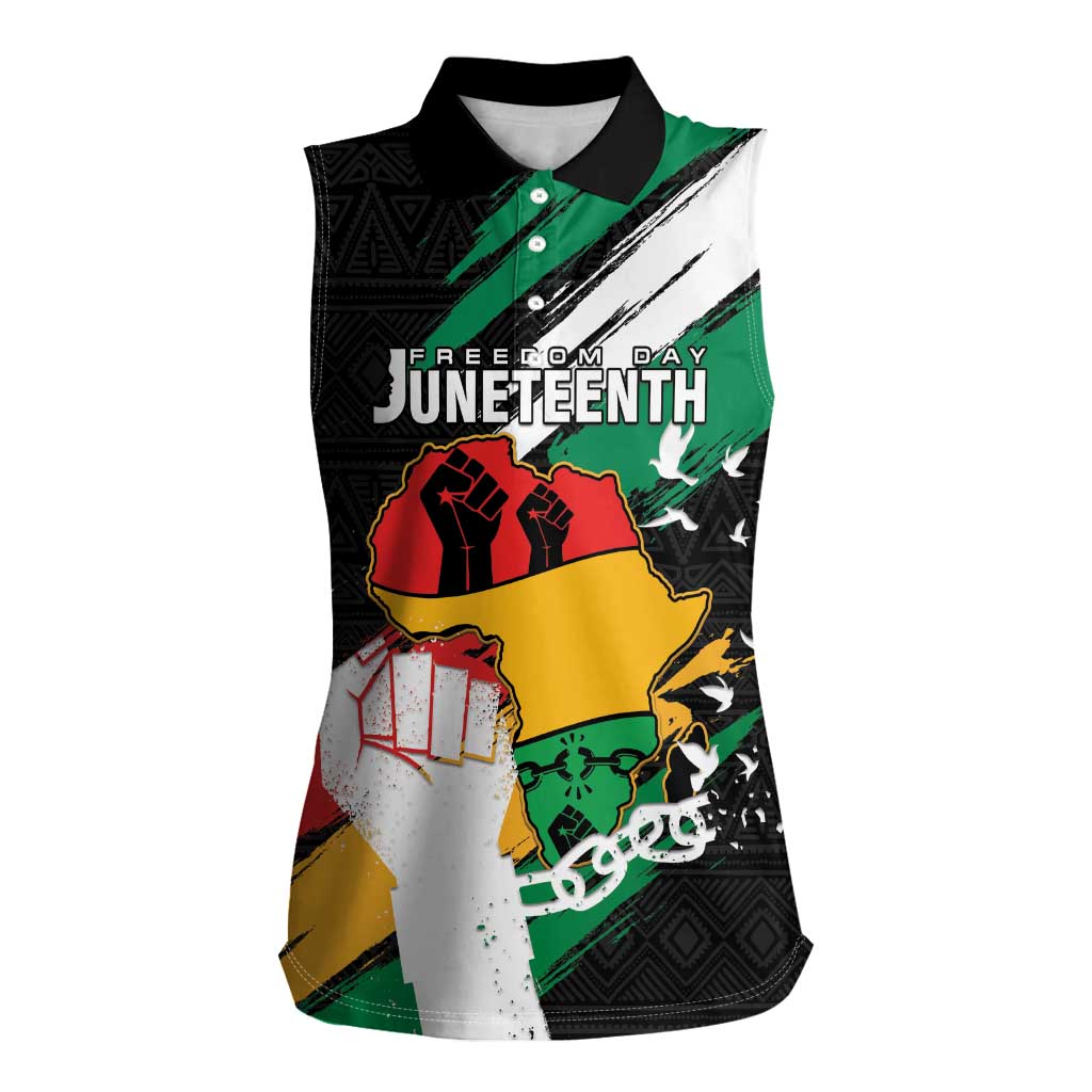 Personalised Nigeria Juneteenth Women Sleeveless Polo Shirt Africa Map - Happy Freedom Day