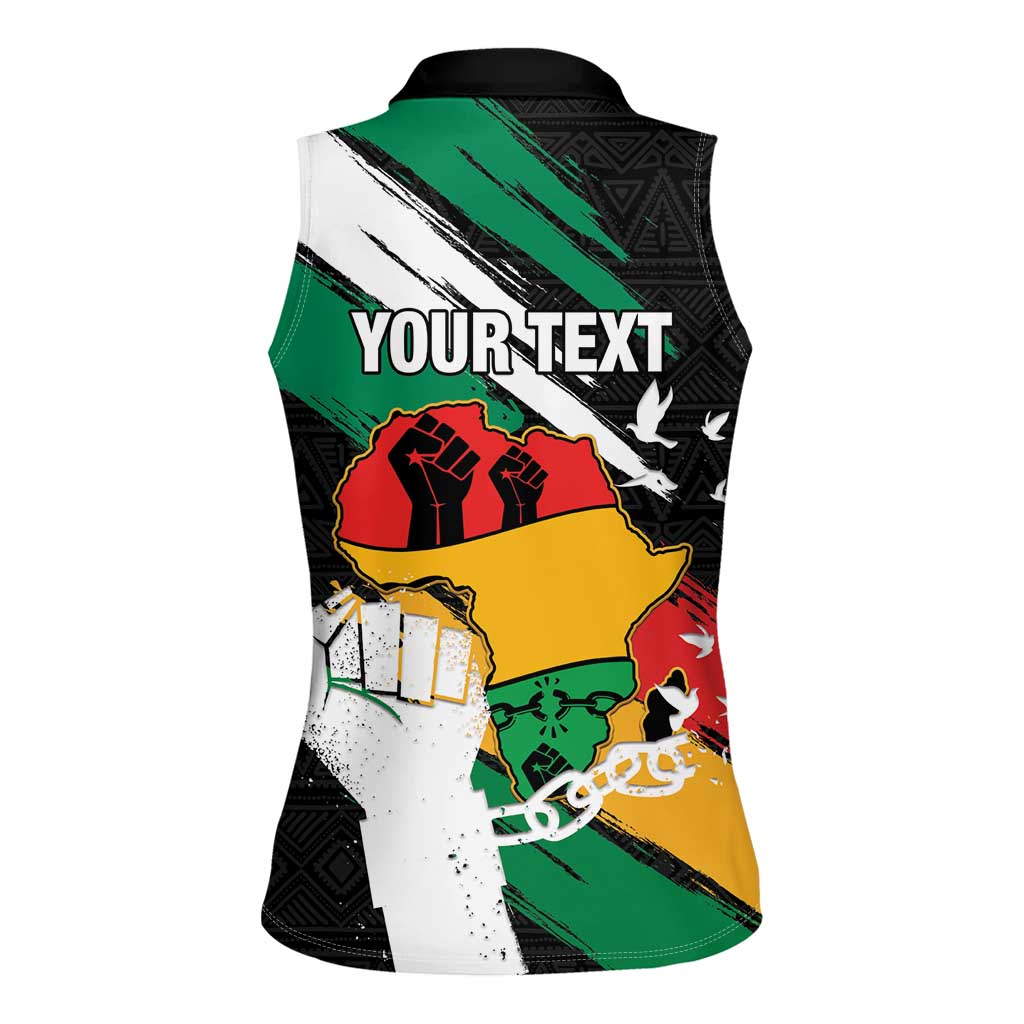 Personalised Nigeria Juneteenth Women Sleeveless Polo Shirt Africa Map - Happy Freedom Day