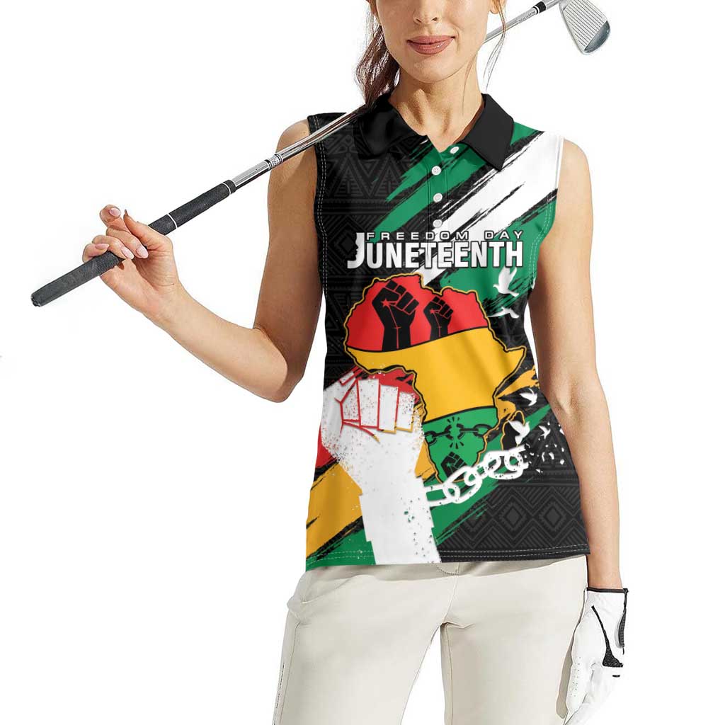 Personalised Nigeria Juneteenth Women Sleeveless Polo Shirt Africa Map - Happy Freedom Day