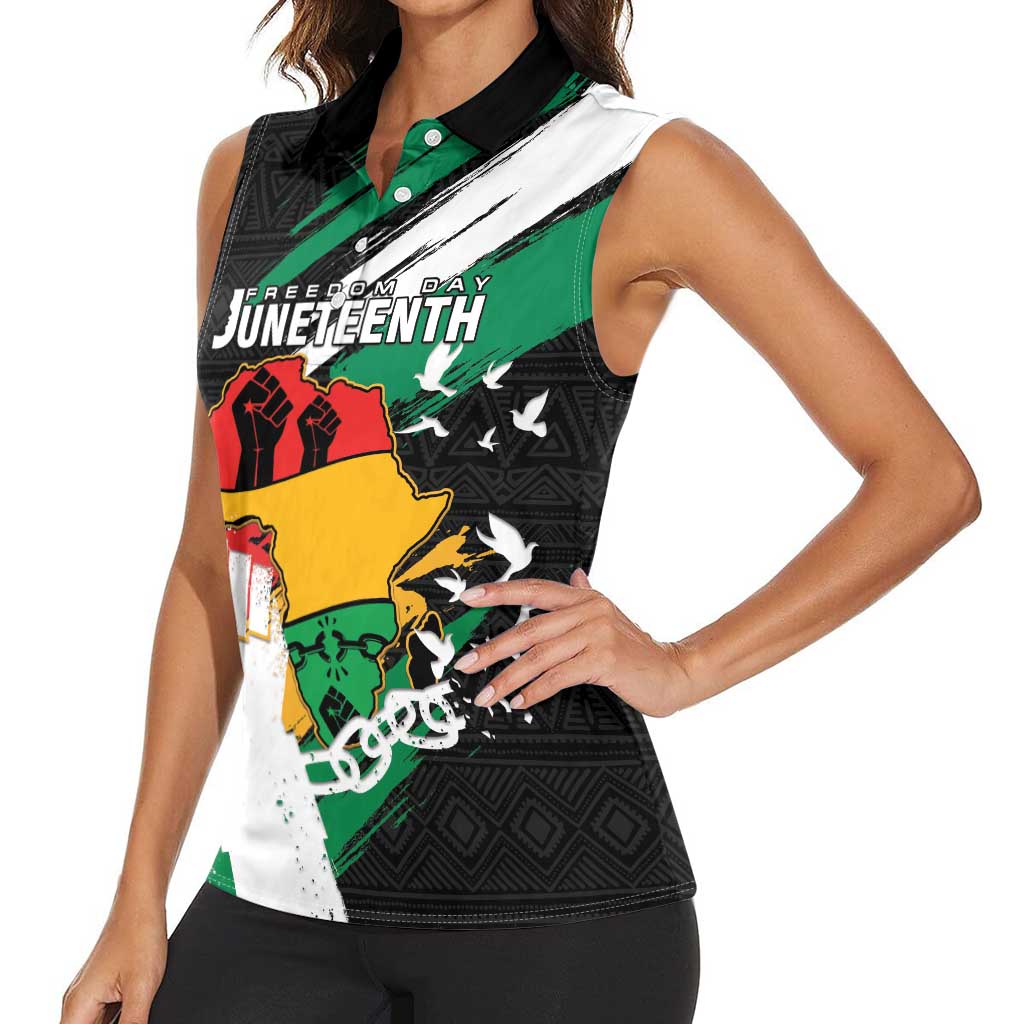 Personalised Nigeria Juneteenth Women Sleeveless Polo Shirt Africa Map - Happy Freedom Day