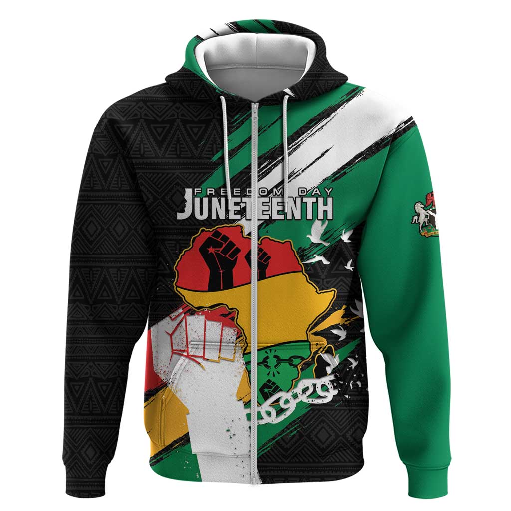 Personalised Nigeria Juneteenth Zip Hoodie Africa Map - Happy Freedom Day
