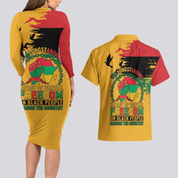 Juneteenth African American Couples Matching Long Sleeve Bodycon Dress and Hawaiian Shirt Free-ish Since 1865