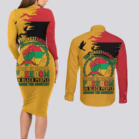 Juneteenth African American Couples Matching Long Sleeve Bodycon Dress and Long Sleeve Button Shirt Free-ish Since 1865