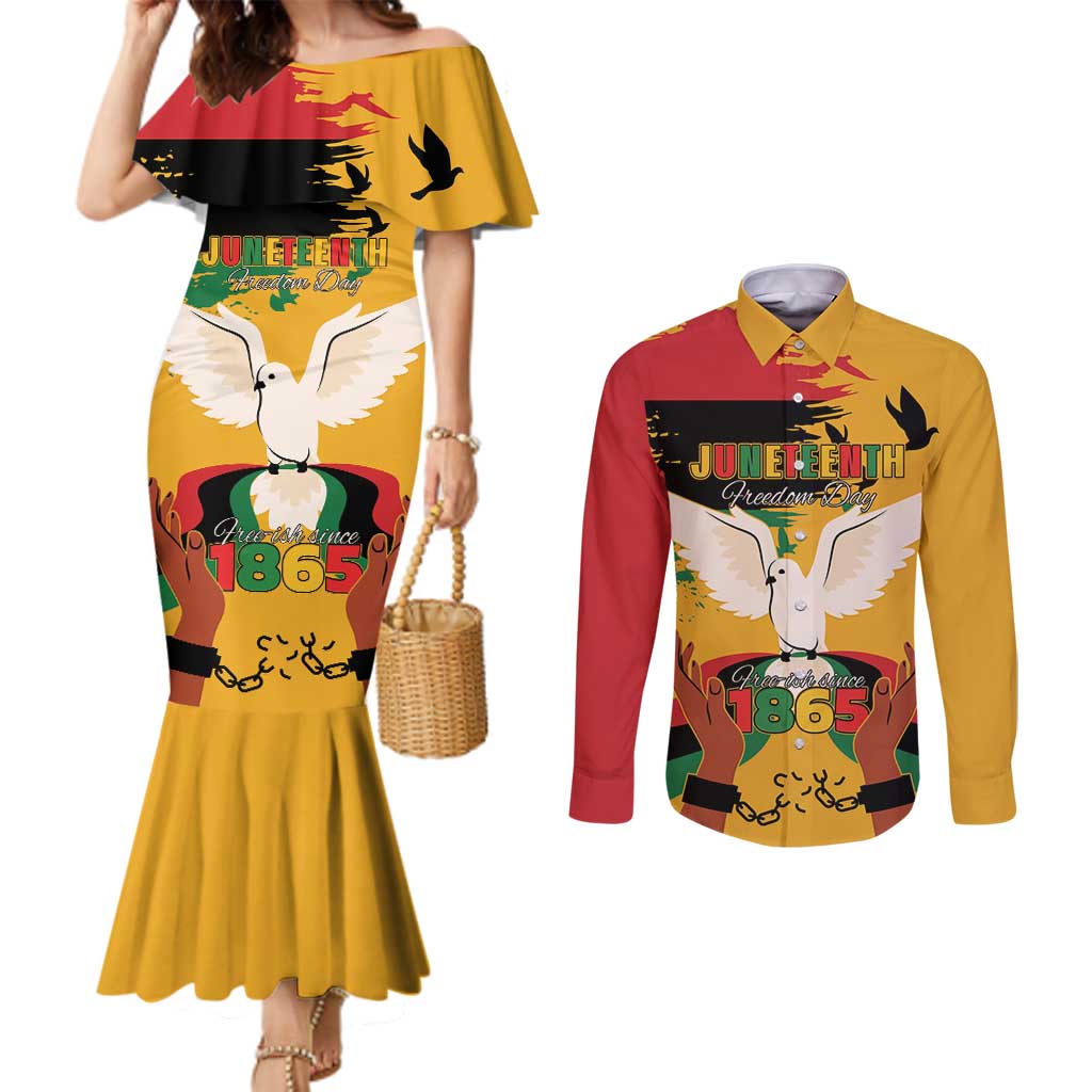 Juneteenth African American Couples Matching Mermaid Dress and Long Sleeve Button Shirt Free-ish Since 1865