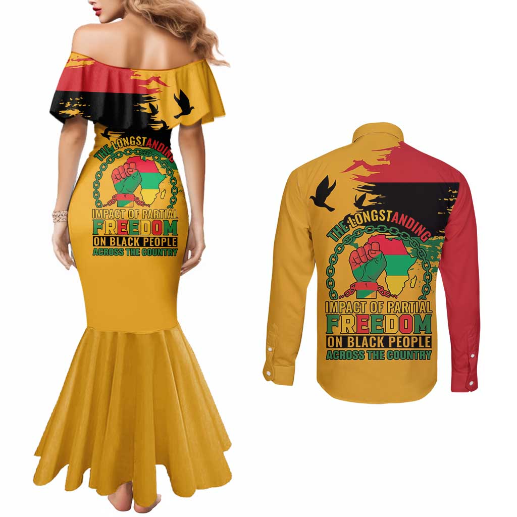 Juneteenth African American Couples Matching Mermaid Dress and Long Sleeve Button Shirt Free-ish Since 1865
