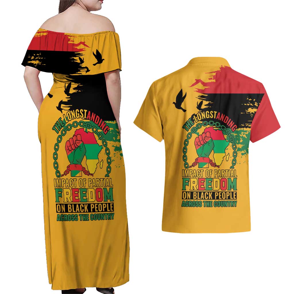 Juneteenth African American Couples Matching Off Shoulder Maxi Dress and Hawaiian Shirt Free-ish Since 1865